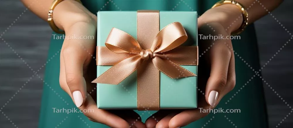 تصویری زیبا از جعبه هدیه در دست با پسزمینه کریسمس - اثر هوش مصنوعی