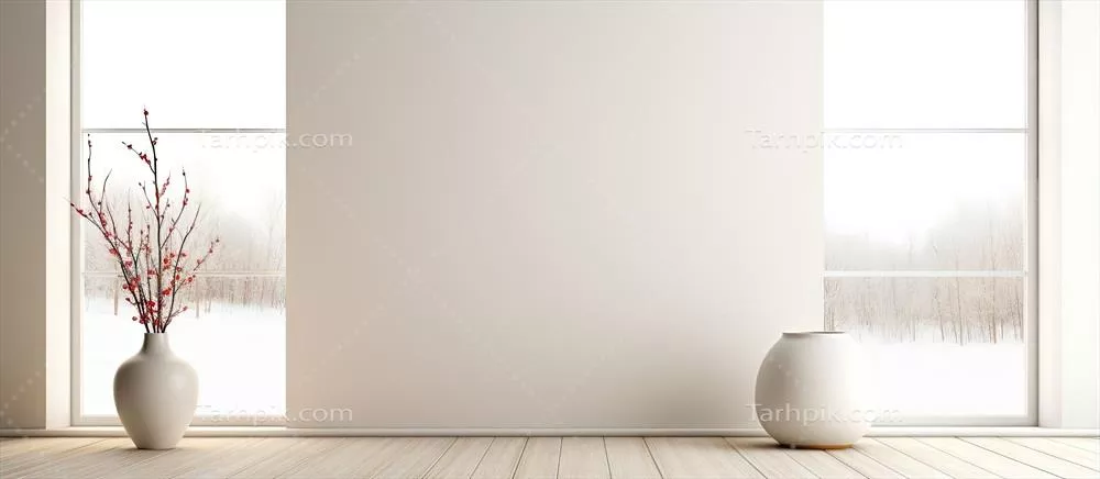 دکوراسیون مینیمالیستی اتاق با گلدانها و نمای پنجره در دکور داخلی نوردیک