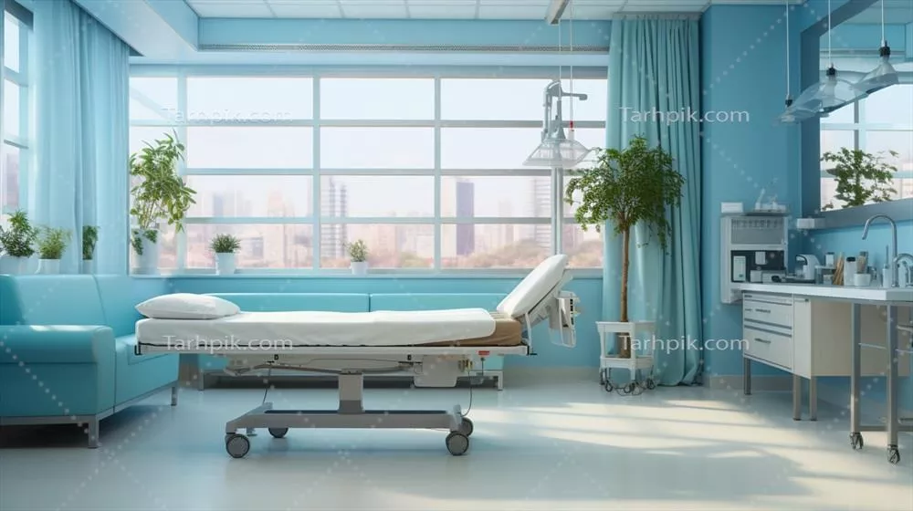مطب داخلی بیمارستان: اتاق بیمار تمیز و آرام، طراحی شده با هوش مصنوعی