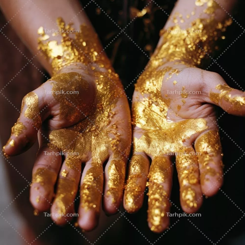 دست های پوشیده شده در نور طلایی با درخشش خیره کننده - طراحی شده با هوش مصنوعی