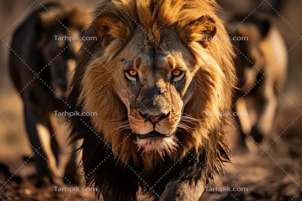 تحدید عینی بین یک شیر نر سرزمینی و یک گروه از کفتارها برای تصاحب لاشه گوزن تازه کشته شده