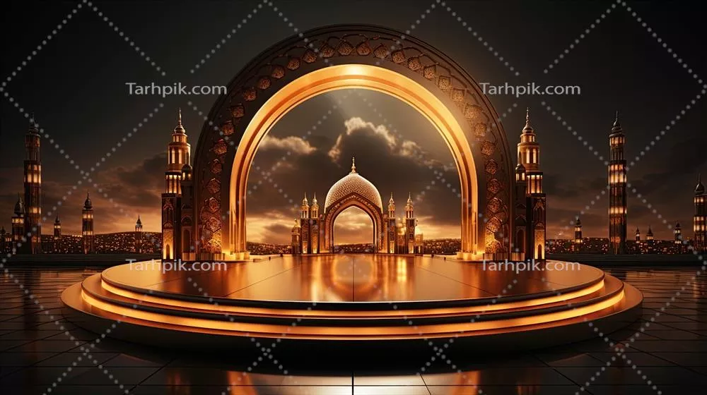 زمینه پودیم طراحی مینیمالیستی اسلامی برای تعطیلات رمضان با رنگهای بژ
