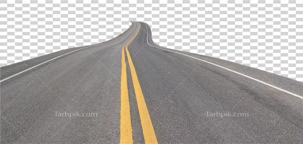 جاده آسفالت خالی و جدا شده روی پسزمینه شفاف و بدون اشیاء