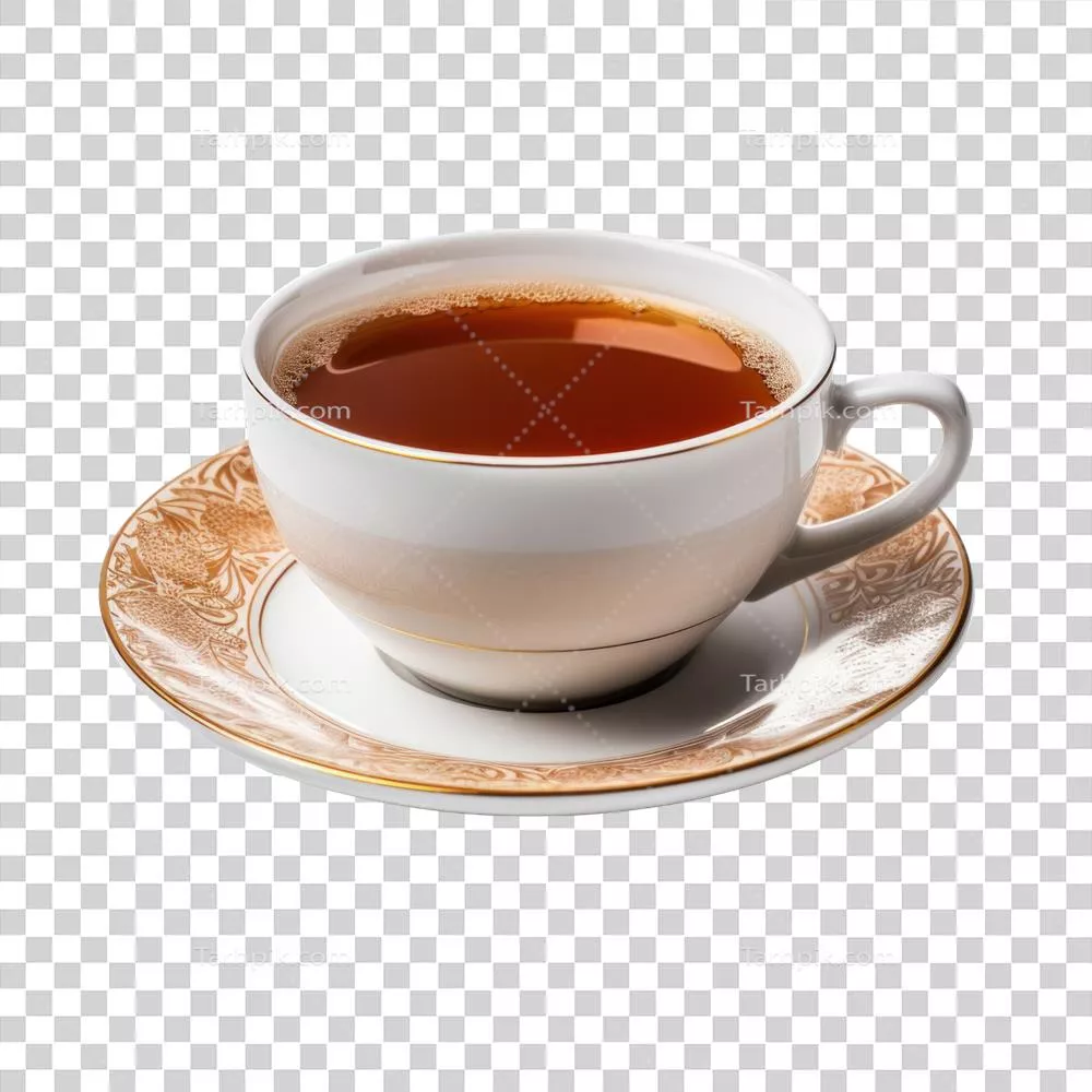 یک فنجان چای داغ با طراحی زیبا و جداسازی شفاف