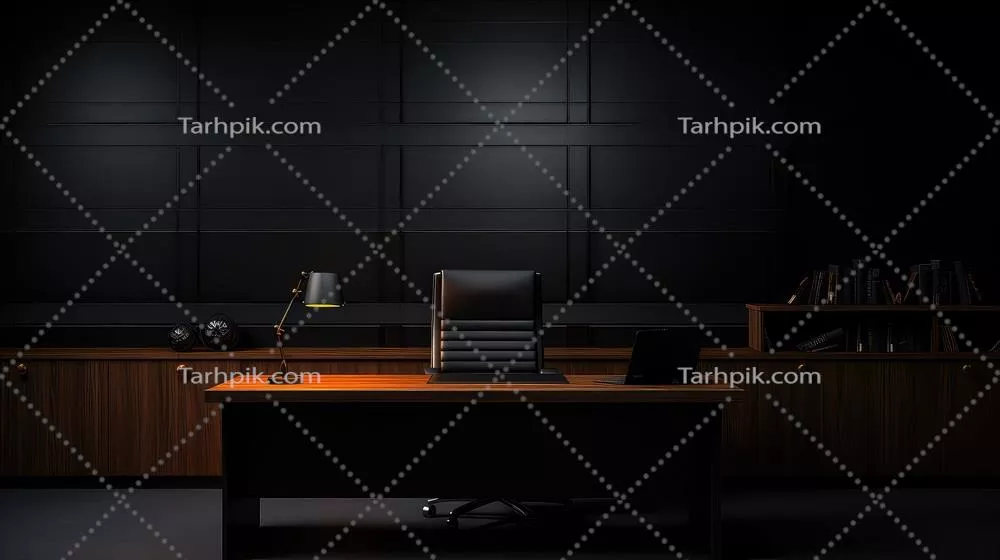 طراحی مدرن اتاق اداری با پسزمینه سیاه و تولید شده با هوش مصنوعی