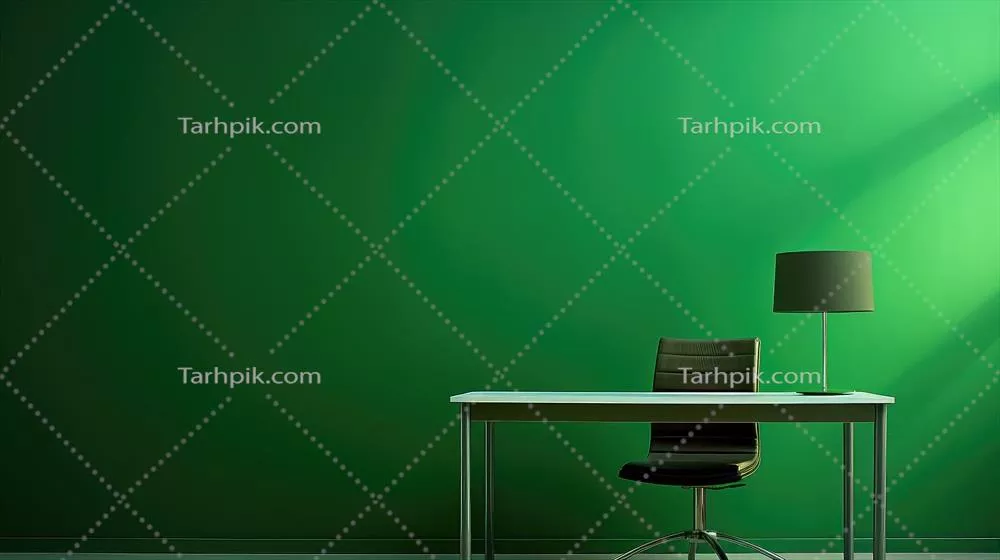 فضای خالی دفتر کار با پسزمینه سبز تولید شده توسط هوش مصنوعی