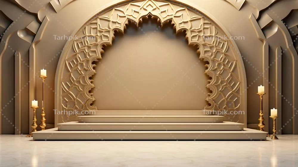 پسزمینهی مینیمالیستی پودیوم در تعطیلات رمضان با طراحی شرقی و عربی