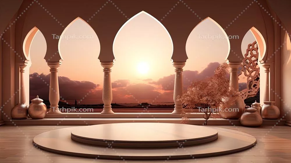 زمینه ای مینیمالیستی برای ماه رمضان با طلا و کرم روشن و عناصر طبیعی