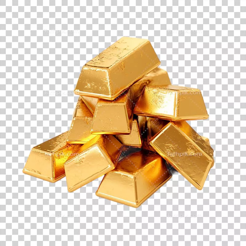 تصویری از یک پشته طلای مصنوعی به همراه پس‌زمینه شفاف و زیبا