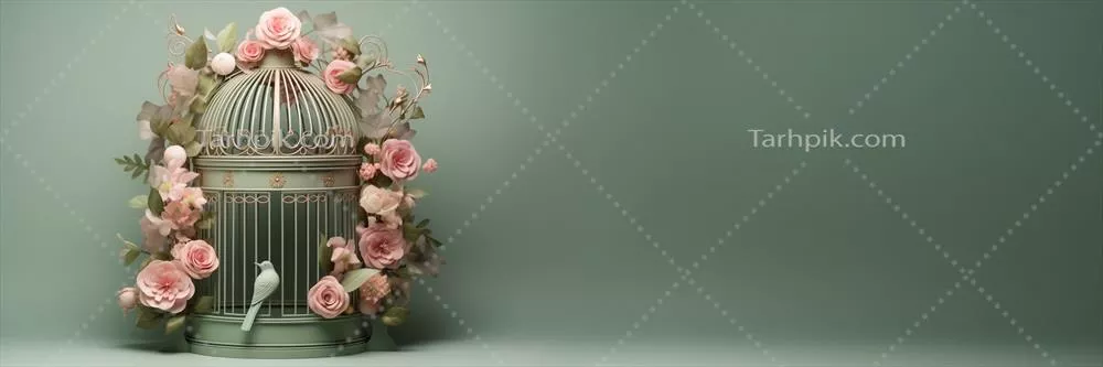 قفس عشق از جنس برنج با طراحی وینتیج و تزیینات گلهای بیرونی مناسب روز ولنتاین