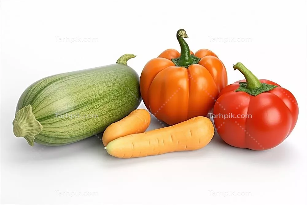مجموعهای از سبزیجات طراحی شده با هوش مصنوعی بر روی پسزمینه سفید