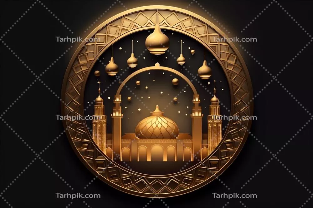 تبریک عید مبارک و رمضان کریم با پسزمینه روشنایی اسلامی و مسجد