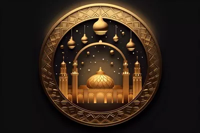 تبریک عید مبارک و رمضان کریم با پسزمینه روشنایی اسلامی و مسجد