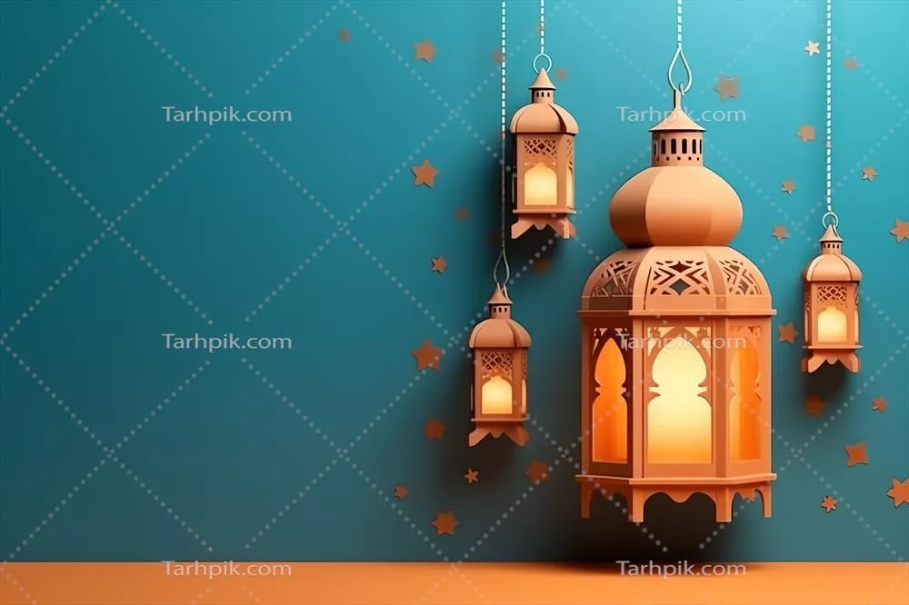 تبریکات عید مبارک و رمضان کریم با چراغ اسلامی و پس‌زمینه عید فطر