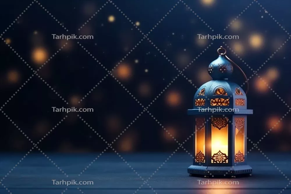 تبریک عید فطر و رمضان مبارک با طراحی فانوس اسلامی و مسجد