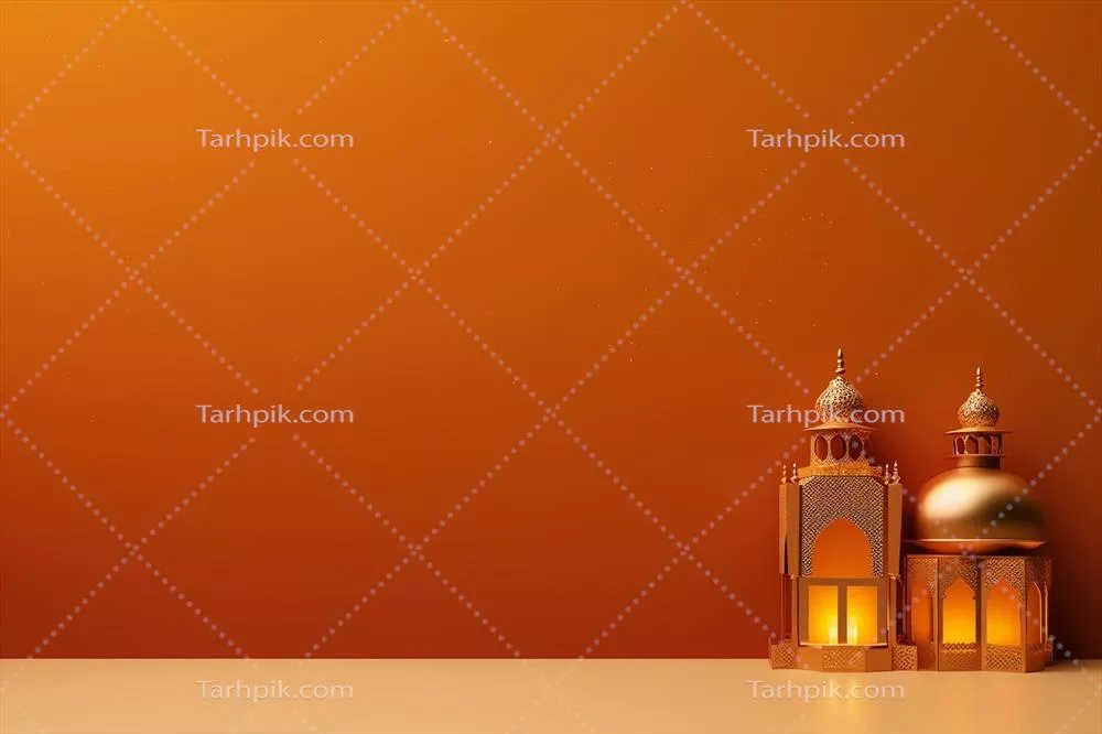 تبریک عید فطر و رمضان کریم با فانوس اسلامی و پسزمینه مسجد