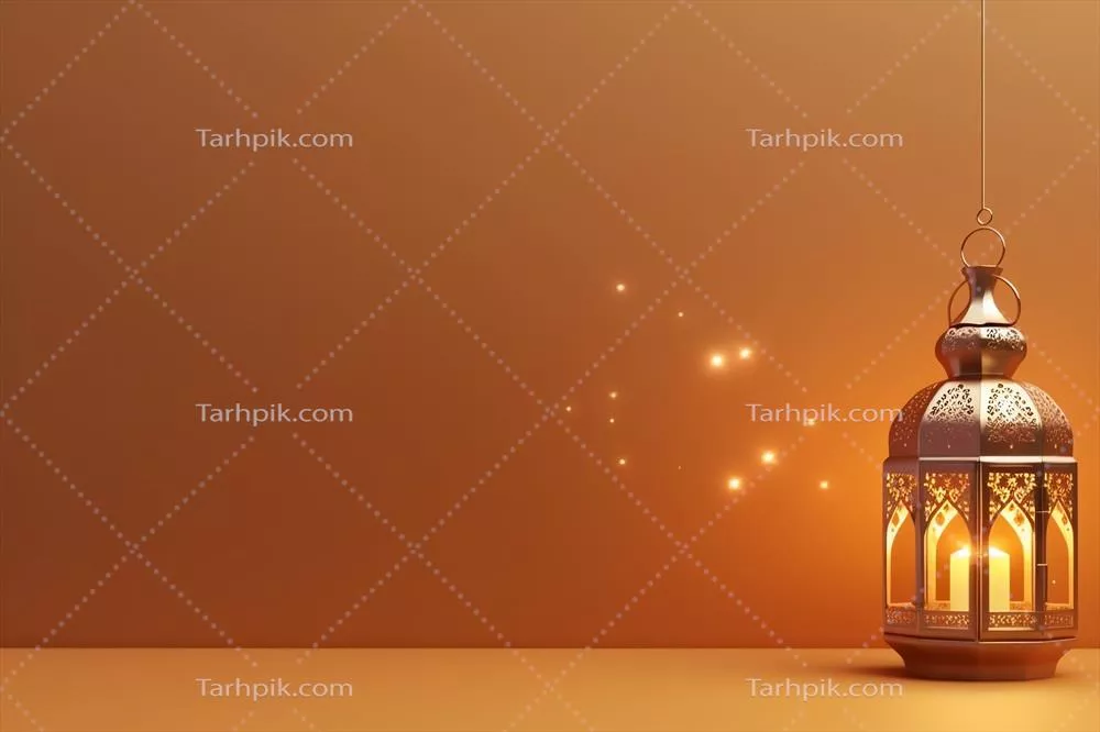با تبریک عید سعید فطر و رمضان کریم با چراغ های اسلامی و پس زمینه مسجد