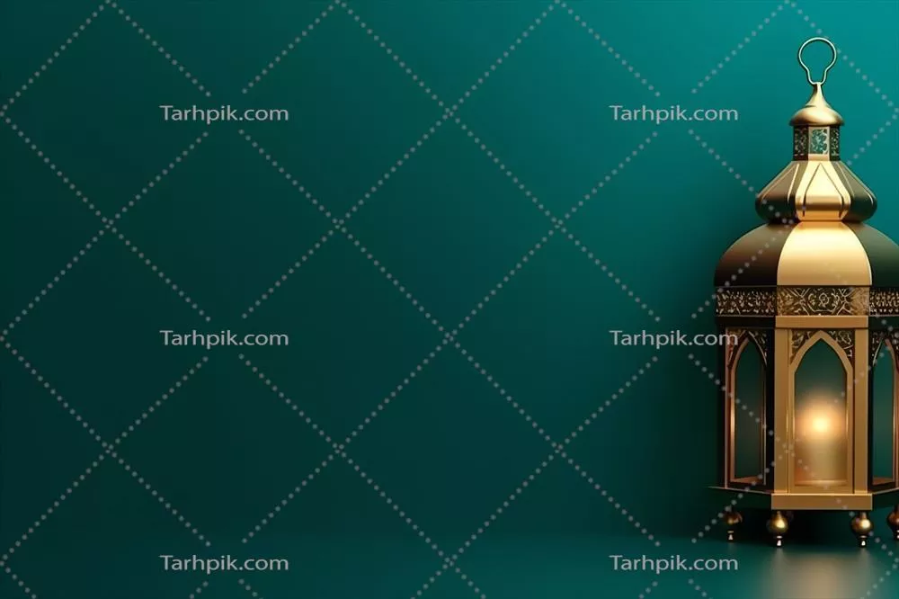 عید مبارک و رمضان کریم: پیام هایی با فانوس اسلامی و背景 مسجد در عید فطر