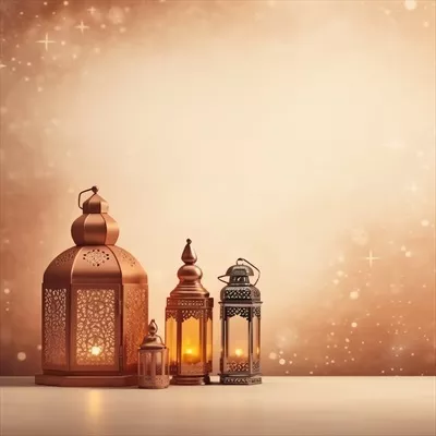 تبریکات عید مبارک و رمضان کریم با پسزمینه فانوس اسلامی و مسجد در عید فطر