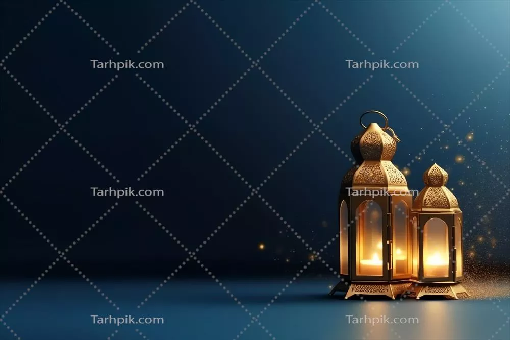 تبریک عید فطر و رمضان با طرح های اسلامی شامل چراغ و مسجد