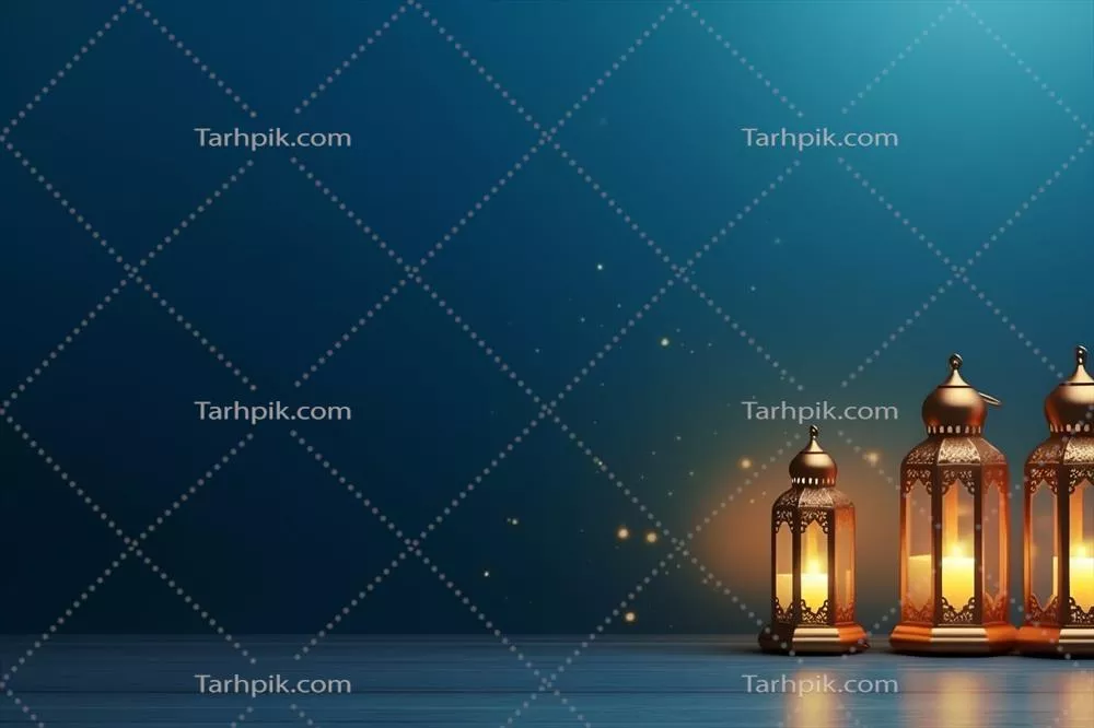 تبریکات عید مبارک و رمضان کریم با چراغ اسلامی و پسزمینه مسجد در روز عید فطر