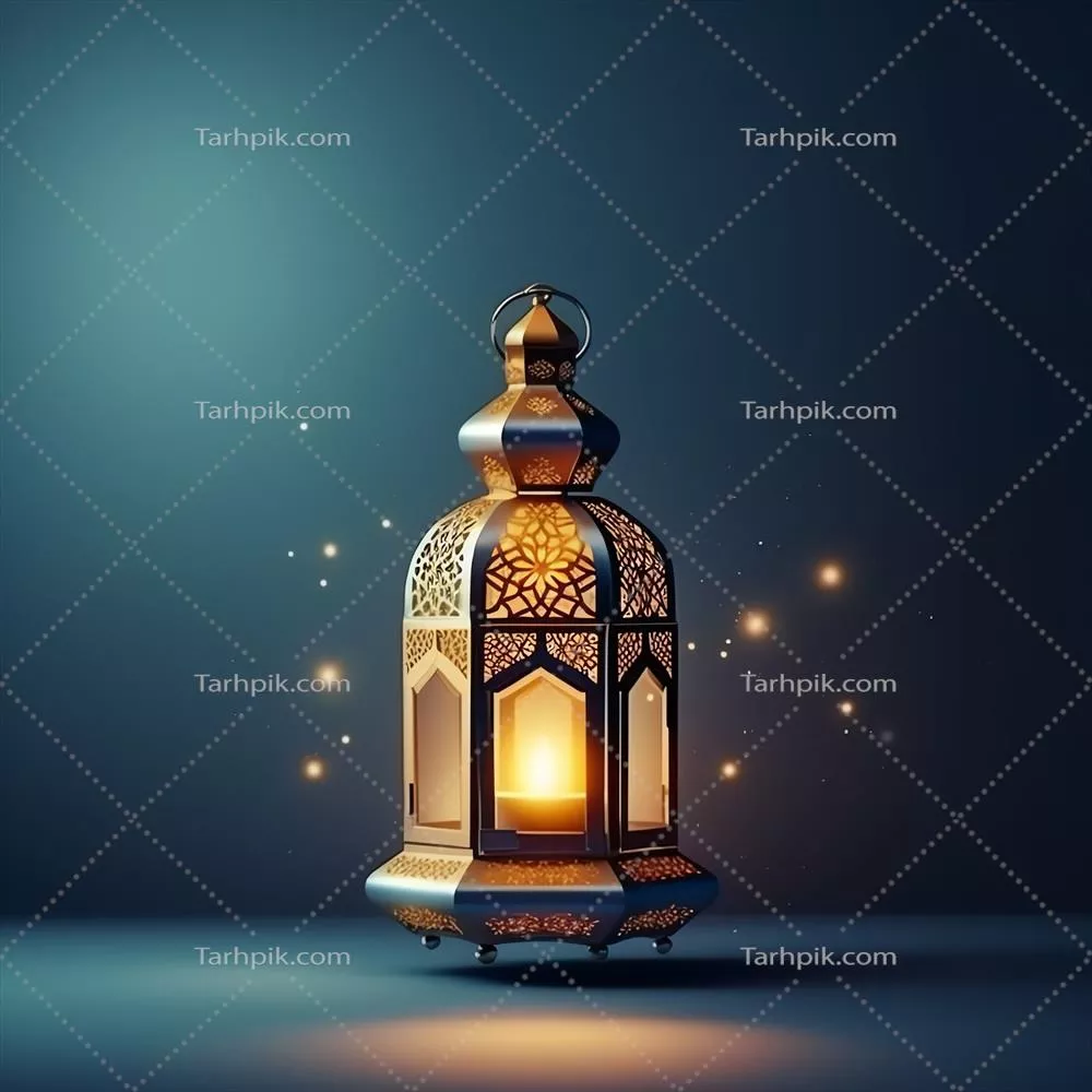 سلامت و تبریکات عید فطر با فانوس اسلامی و پس‌زمینه‌ای از مسجد