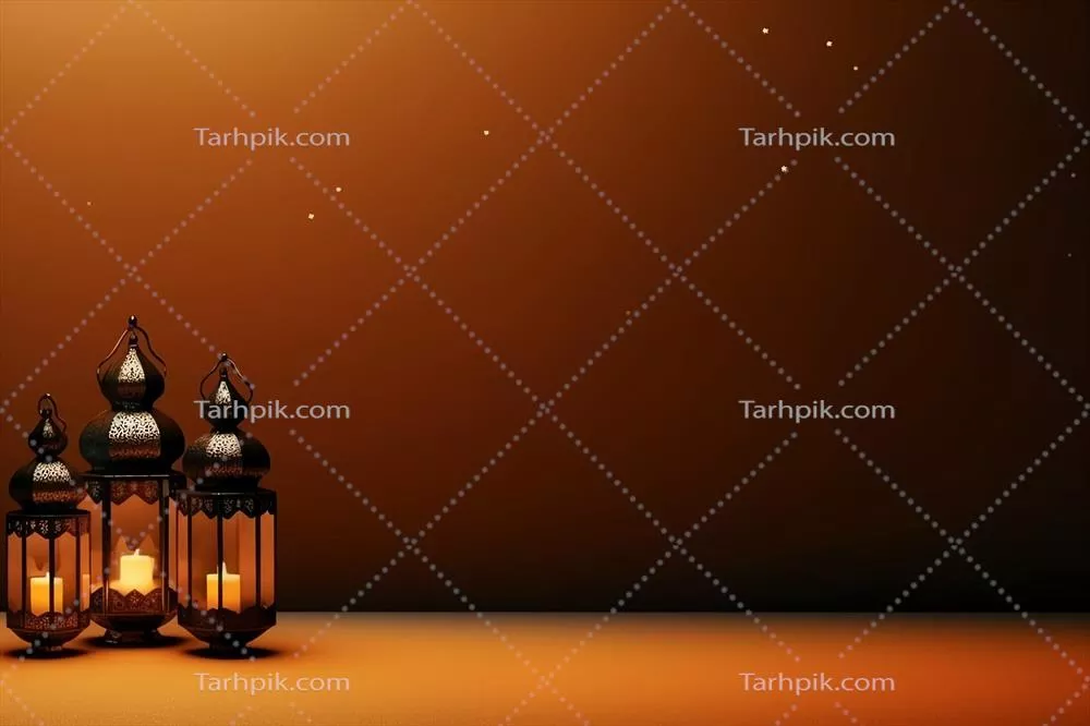 تبریک عید فطر و رمضان با چراغ اسلامی و背景 مسجد