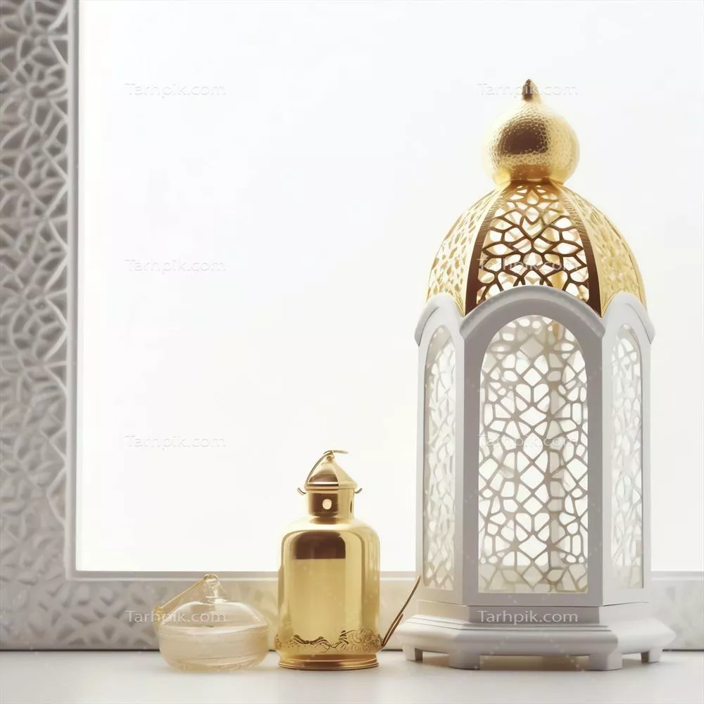 تبریکات عید مبارک و رمضان کریم با چراغ اسلامی و پس‌زمینه عید فطر