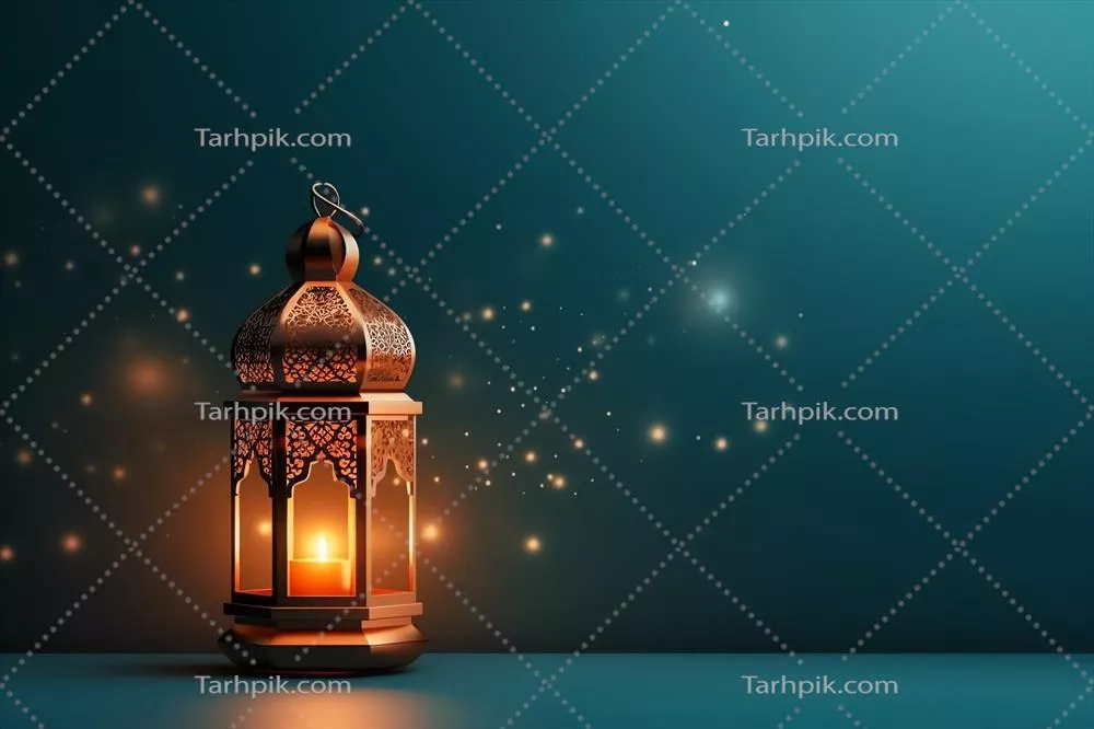 تبریک عید فطر و رمضان کریم با طرحی از چراغ اسلامی و مسجد
