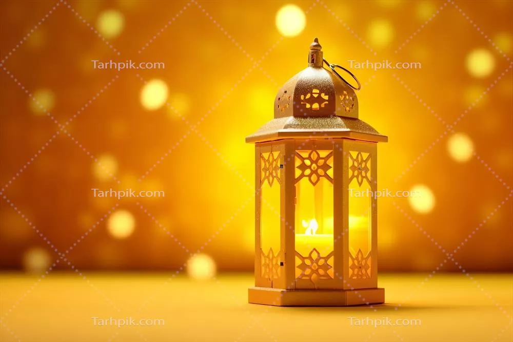 تبریک عید فطر و رمضان با چراغ اسلامی و背景 مسجد و مفهوم پنجره