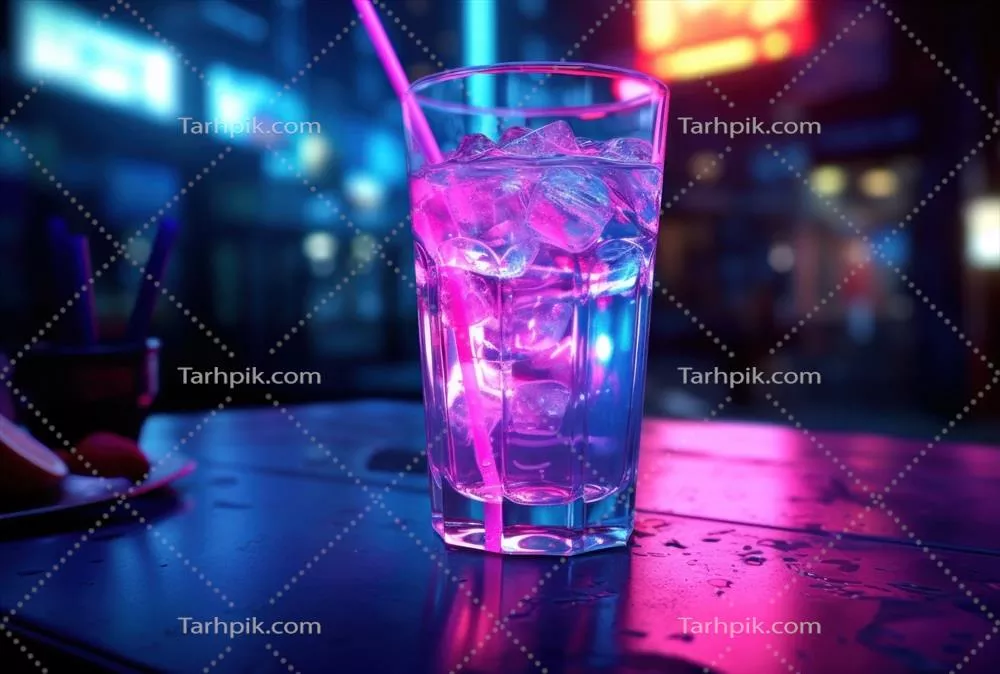 نوشیدنی نئونی تولید شده با هوش مصنوعی در بار با estética پانک راک و انیمه