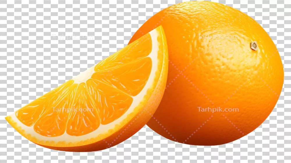 نمای نزدیک از یک پرتقال تازه و خوشمزه با پس‌زمینه شفاف و بدون هیچ گونه حاشیه‌ای