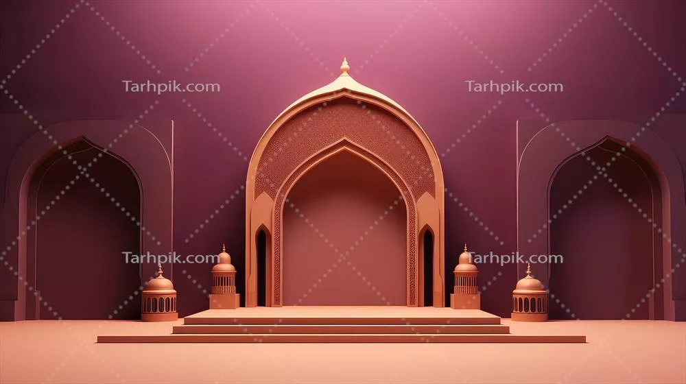 طراحی هوش مصنوعی: تصویر پس زمینه رمضان مبارک با مسجد و درب اسلامی