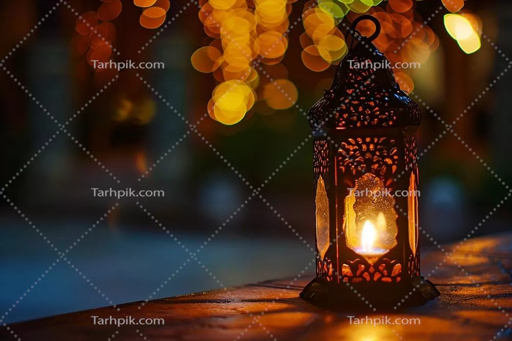چراغهای زینتی عربی تولید شده با هوش مصنوعی در نورهای درخشان طلایی