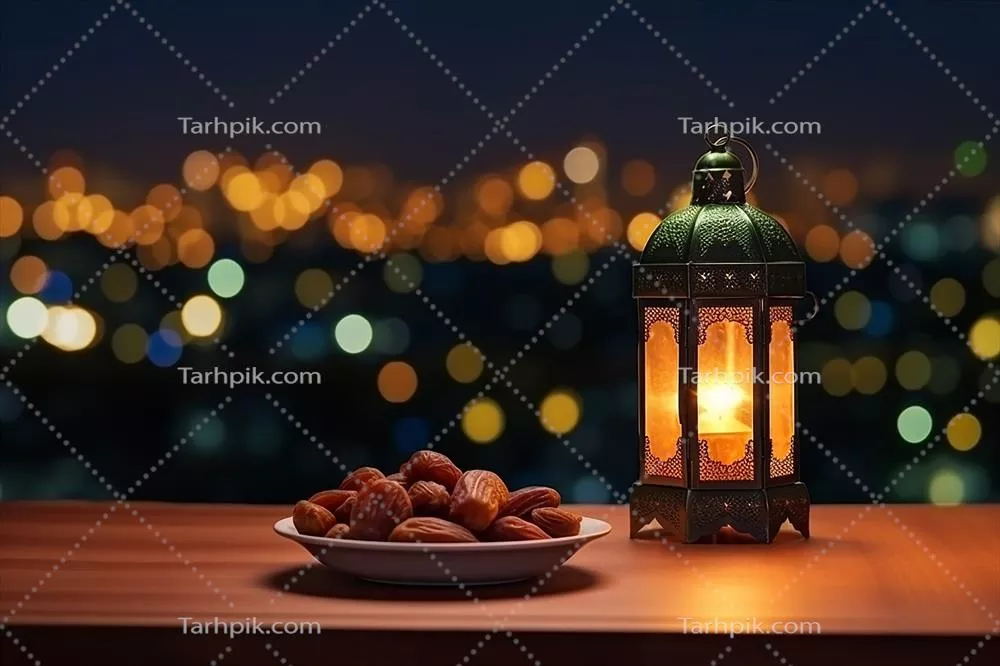لوستر مصنوعی هوش مصنوعی با زمینه آسمان غروب و بکه نور شهر