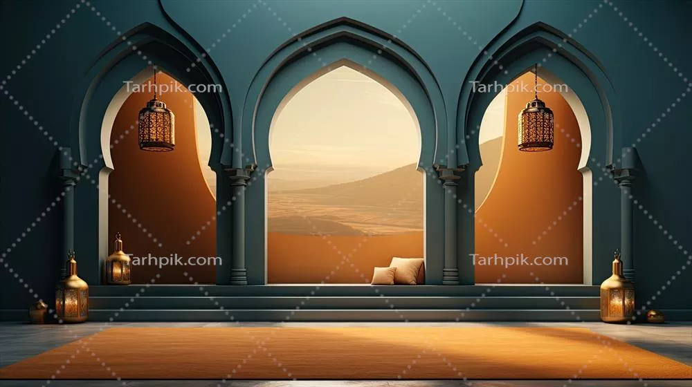 پس‌زمینه‌ای مینیمالیستی برای ایستادن در ماه رمضان به سبک عربی با رنگ‌های پاستلی