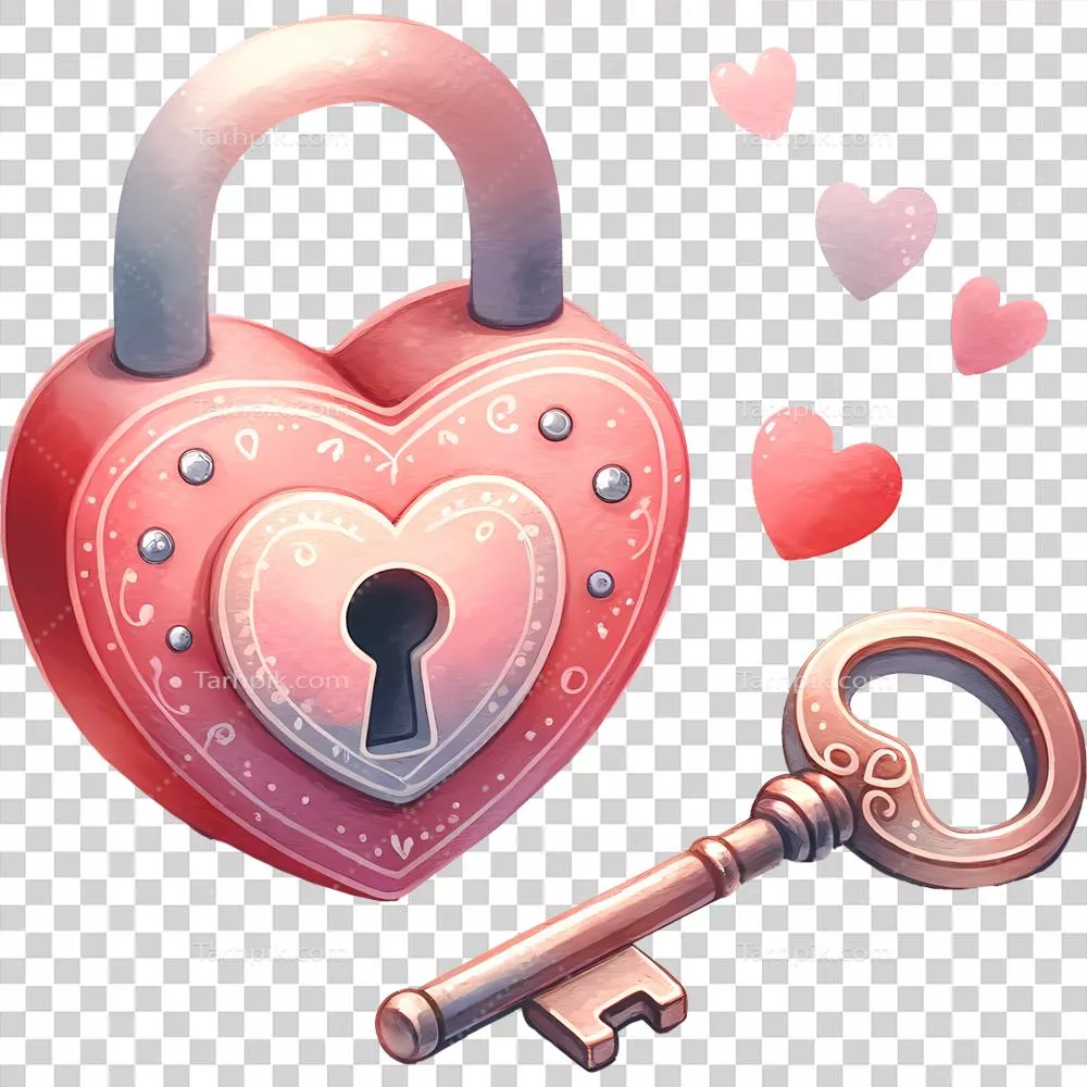 قفل عشق مصنوعی با کلید در شکل قلب برای روز ولنتاین