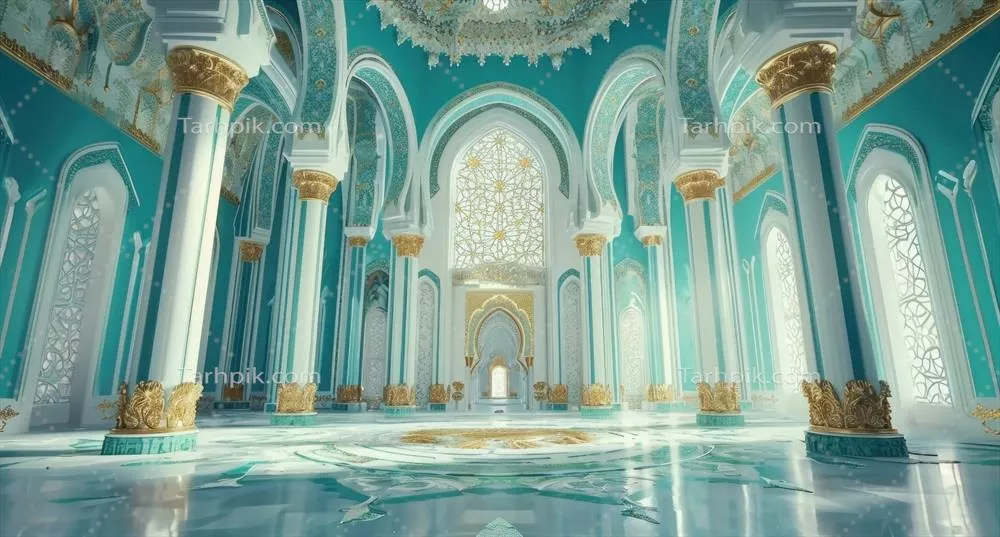 نسخه هوش مصنوعی از یک مسجد اسلامی بر روی پسزمینه آبی
