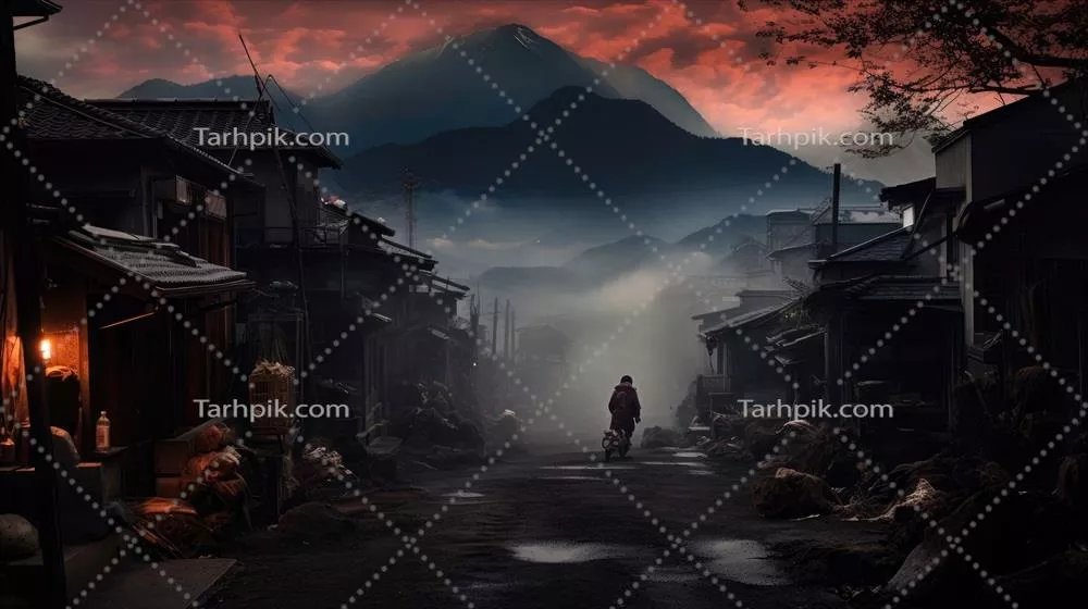 شمشیرباز در کوچه خانهای قدیمی در دره کیچو در شب نشسته است