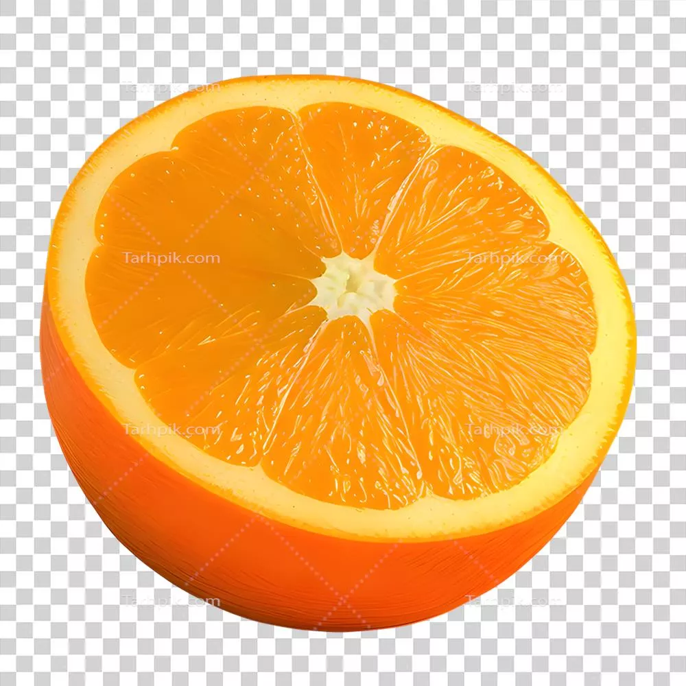 پرتقال بریده شده با کیفیت بالا، تولید شده با هوش مصنوعی، روی پس‌زمینه شفاف
