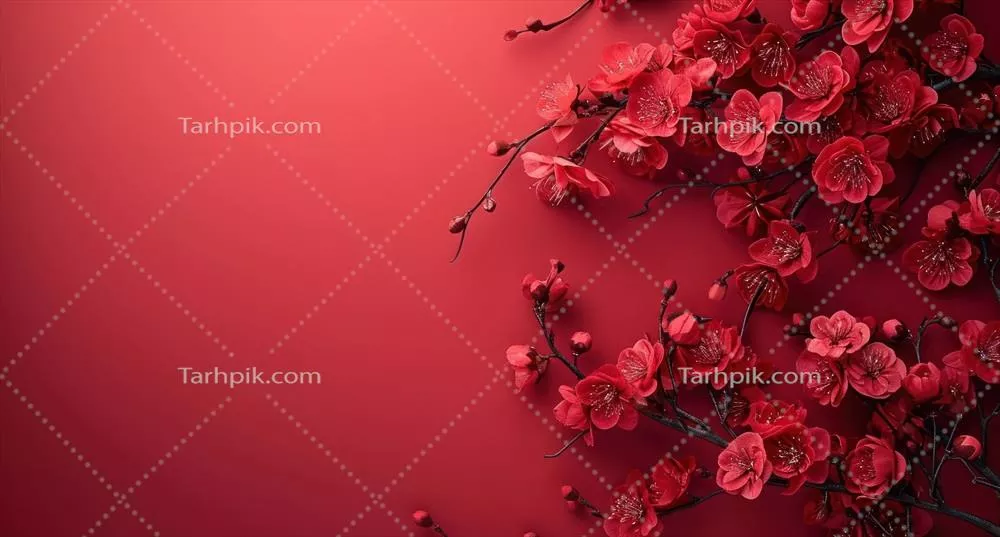 تصویر شاخهای مصنوعی با چندین شاخه قرمز بر روی پسزمینه قرمز