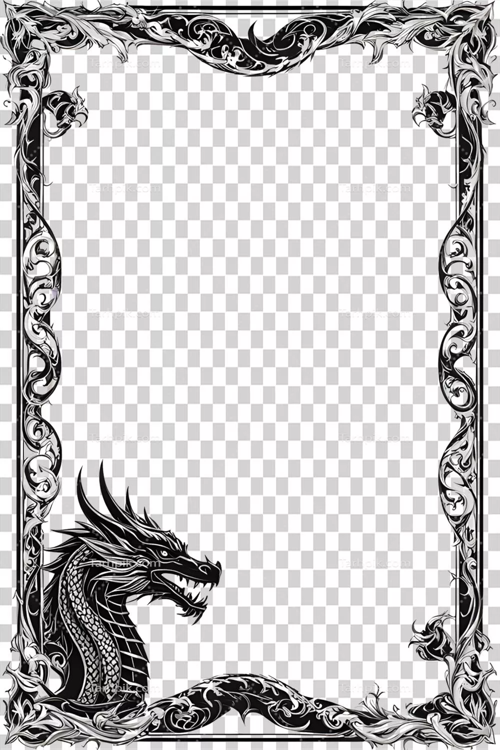 قاب مرزی اژدها با پس زمینه شفاف برای طراحی و تزئینات