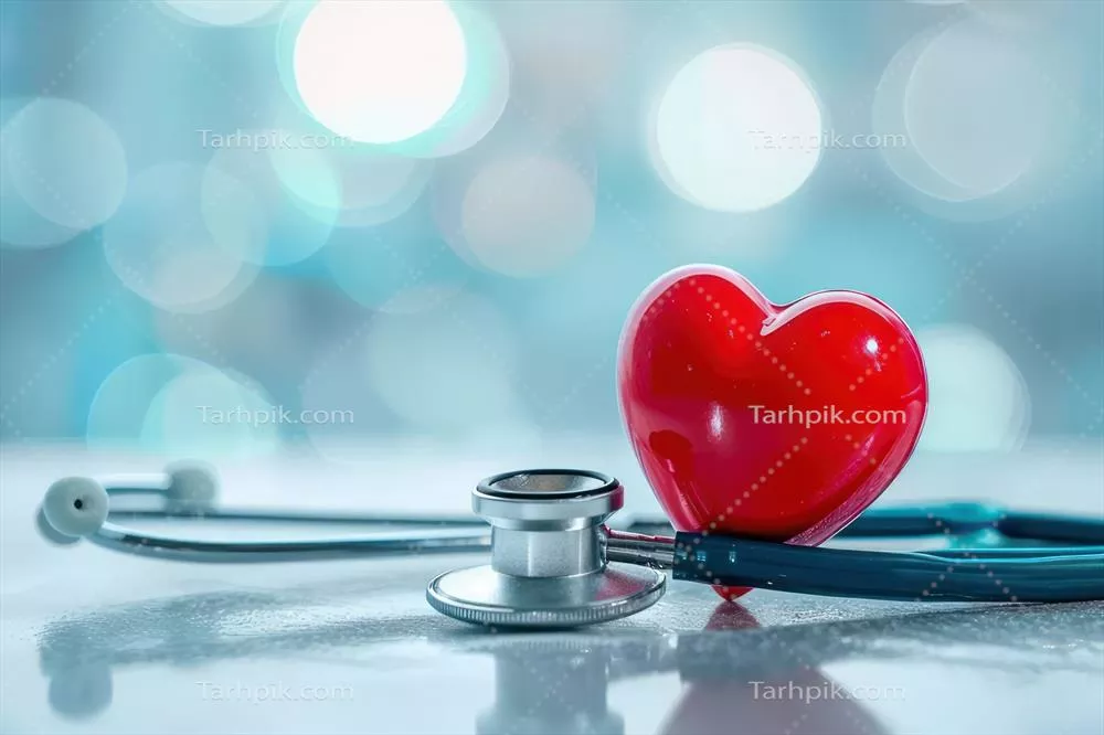الکتروکاردیوگرام و ابزار پزشکی: استتوسکوپ و قلب در پس زمینه سفید و قرمز