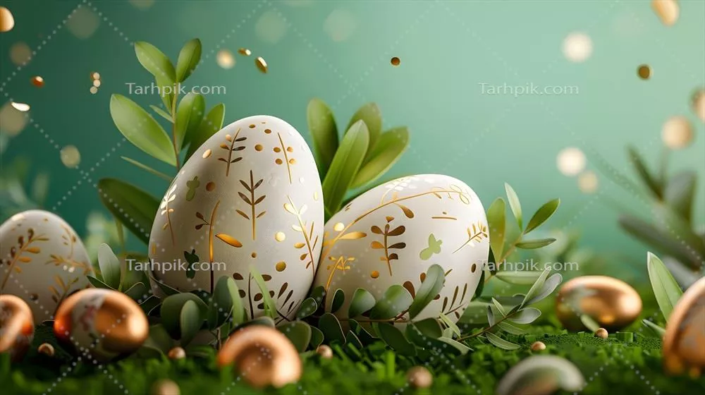 پسزمینه زیبای عید پاک تولید شده با هوش مصنوعی با ویژگیهای اصلی تعطیلات و فضای خالی برای متن