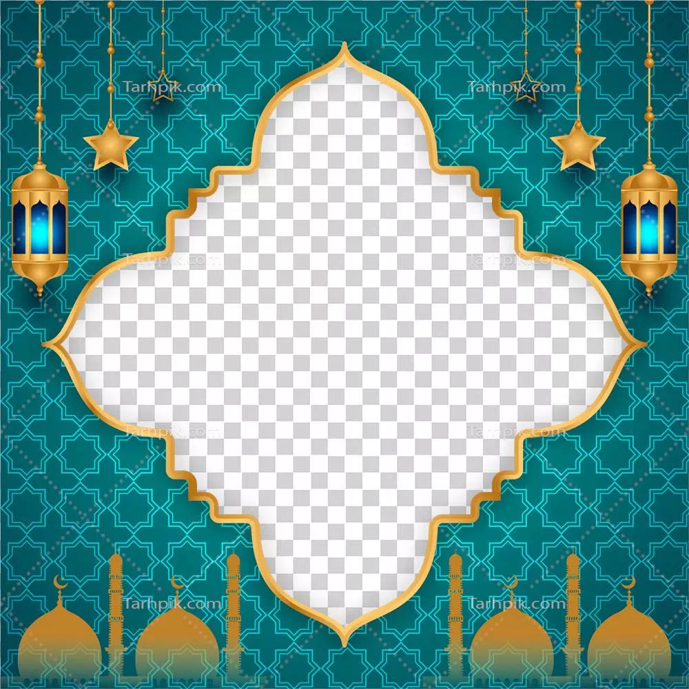 پیش‌زمینه تزئینی اسلامی با طرح‌های عربسک و فانوس رمضان برای عید مبارک