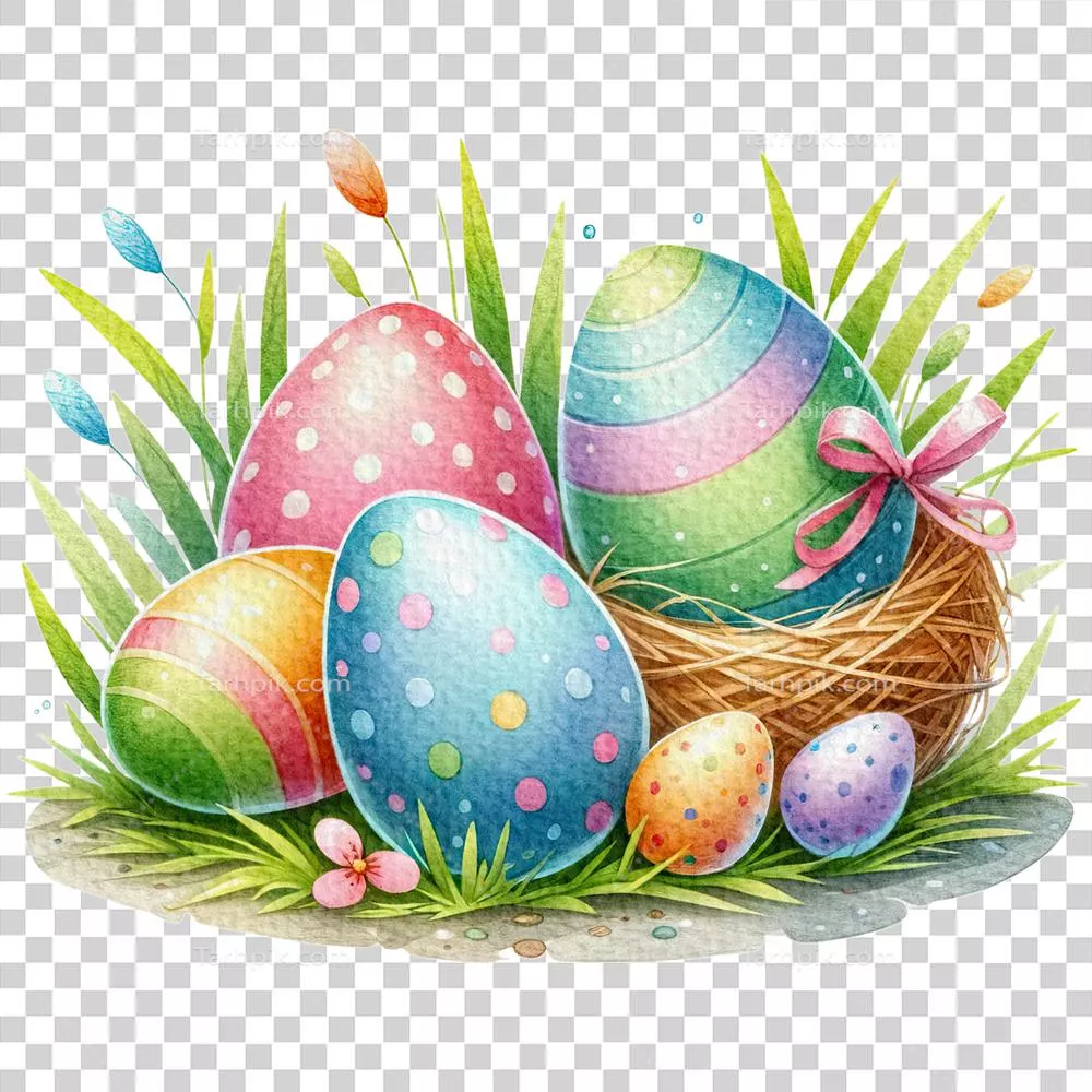 سبد گل های عید پاک با تخم مرغ های آبی و طراحی آبرنگی - ترکیب زیبایی از هنر و سنت