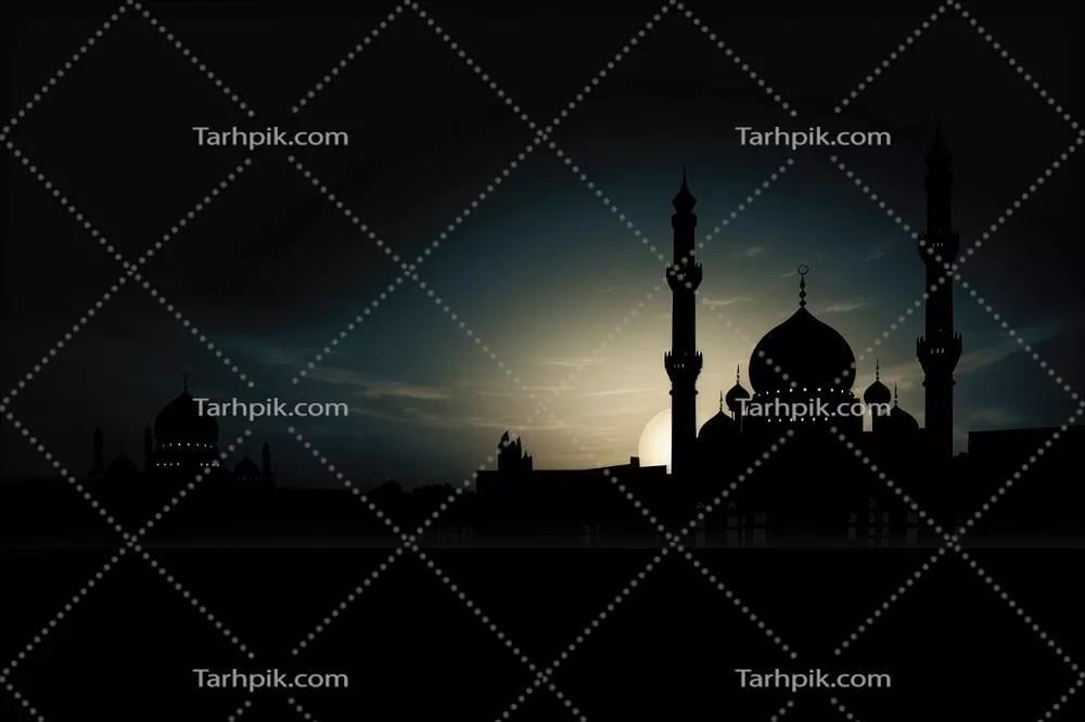 طرح زمینه کارت تبریک رمضان کریم با سیاهه مسجد و طراحی اسلامی