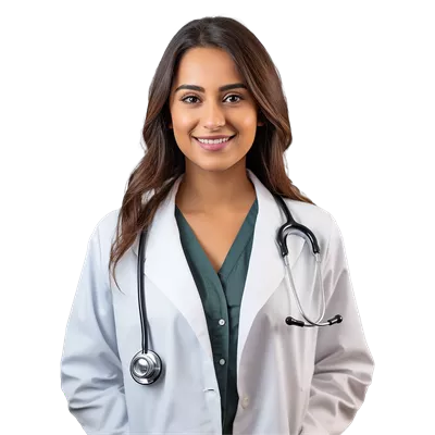 دکتر زن با گوشی پزشکی بر روی پسزمینه شفاف طراحی شده توسط هوش مصنوعی