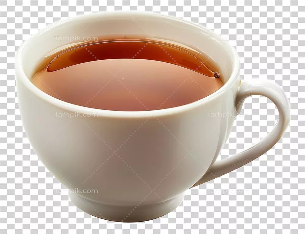 چای تولید شده با هوش مصنوعی در فنجان و نعلبکی سفید با پس‌زمینه شفاف
