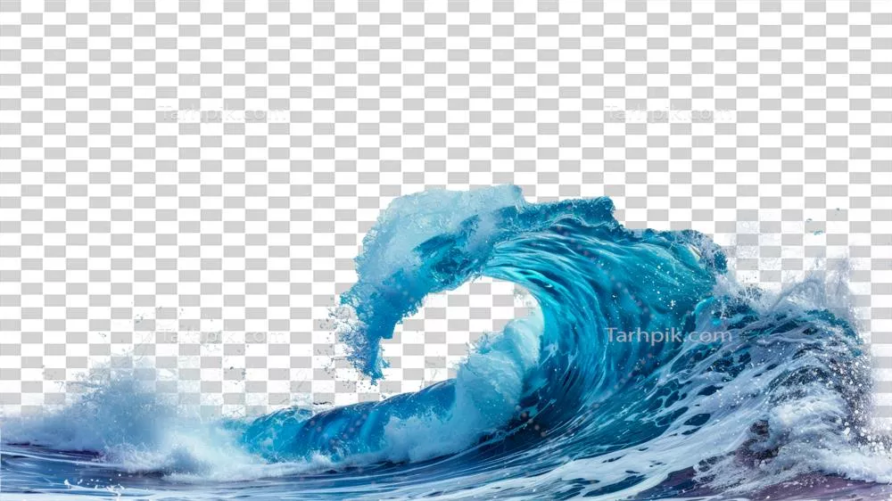 موج دریا آبی با طراحی هوش مصنوعی بر روی پس‌زمینه شفاف